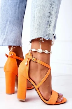 Boto Sandały Na Obcasie*Zamszowe Sandały Na Słupku Pomarańczowe Dance With Me