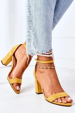 Damskie Boto Zamszowe Sandały Na Słupku Żółte Florence