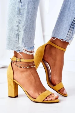 Damskie Boto Zamszowe Sandały Na Słupku Żółte Florence