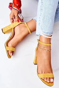 Damskie Boto Zamszowe Sandały Na Słupku Żółte Florence