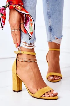 Damskie Boto Zamszowe Sandały Na Słupku Żółte Florence