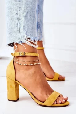 Damskie Boto Zamszowe Sandały Na Słupku Żółte Florence