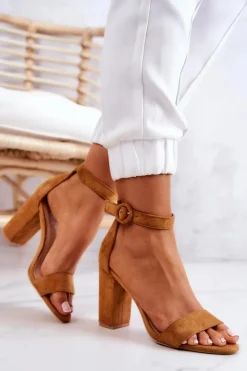 Damskie Boto Zamszowe Sandały Na Słupku Camel Hattie