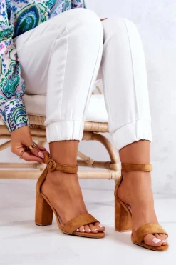 Damskie Boto Zamszowe Sandały Na Słupku Camel Hattie