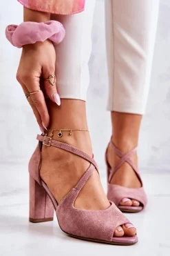 Buty Sergio Leone Sandały Na Obcasie*Zamszowe Sandały Na Słupku Różowe Lorita