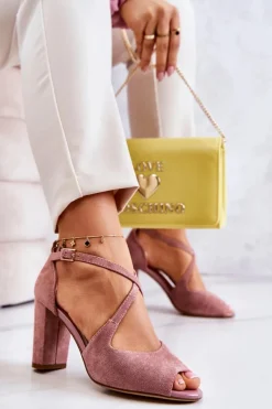 Buty Sergio Leone Sandały Na Obcasie*Zamszowe Sandały Na Słupku Różowe Lorita