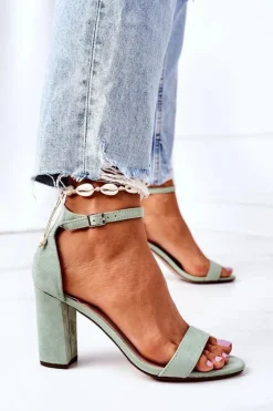 Damskie Boto Zamszowe Sandały Na Słupku Zielon Florence