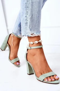 Damskie Boto Zamszowe Sandały Na Słupku Zielon Florence