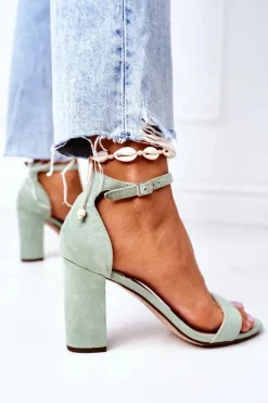 Damskie Boto Zamszowe Sandały Na Słupku Zielon Florence