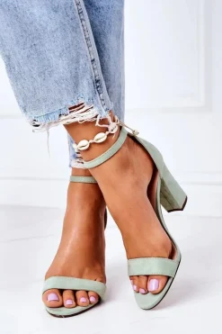 Damskie Boto Zamszowe Sandały Na Słupku Zielon Florence