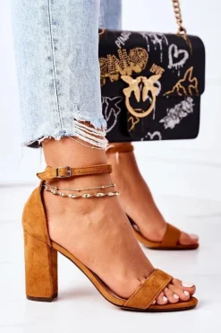 Clearance Boto Zamszowe Sandały Na Słupku Camel Florence