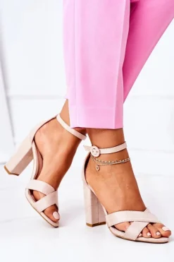 Boto Sandały Na Obcasie*Zamszowe Sandały Na Słupku Beżowe Destino