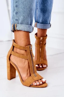 Sale Boto Zamszowe Sandały Na Słupku Camel Folly