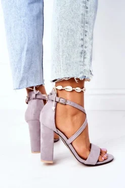 Damskie Boto Zamszowe Sandały Na Słupku Szare Dance With Me