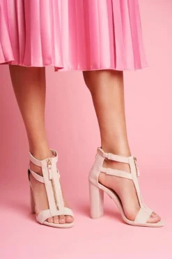 Damskie Boto Zamszowe Sandały Na Słupku Beżowe Folly