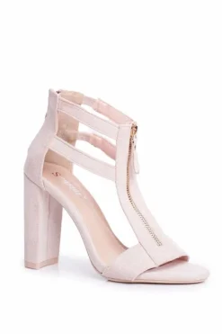 Damskie Boto Zamszowe Sandały Na Słupku Beżowe Folly