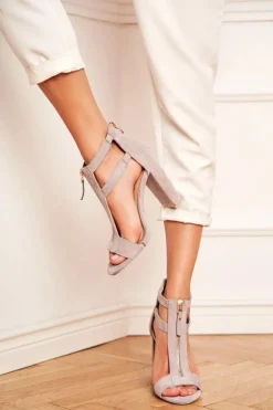 Outlet Boto Zamszowe Sandały Na Słupku Szare Folly