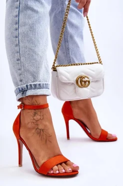 Damskie Boto Zamszowe Sandały Na Szpilce Pomarańczowe Liberty