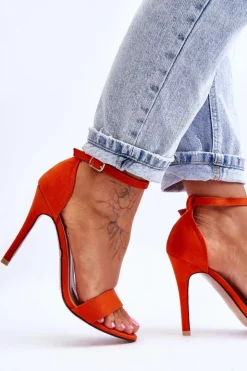 Damskie Boto Zamszowe Sandały Na Szpilce Pomarańczowe Liberty