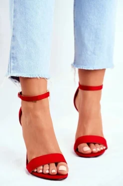 Boto Sandały Na Obcasie*Zamszowe Sandały Na Szpilce Czerwone Liberty