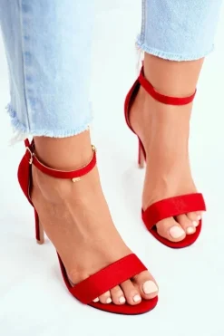 Boto Sandały Na Obcasie*Zamszowe Sandały Na Szpilce Czerwone Liberty