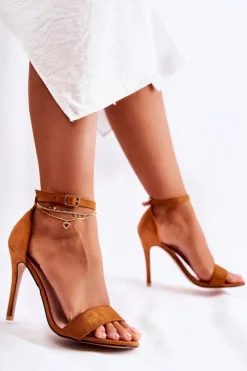 Damskie Boto Zamszowe Sandały Na Szpilce Brązowe Liberty