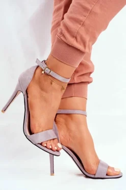 New Boto Zamszowe Sandały Na Szpilce Szare Liberty