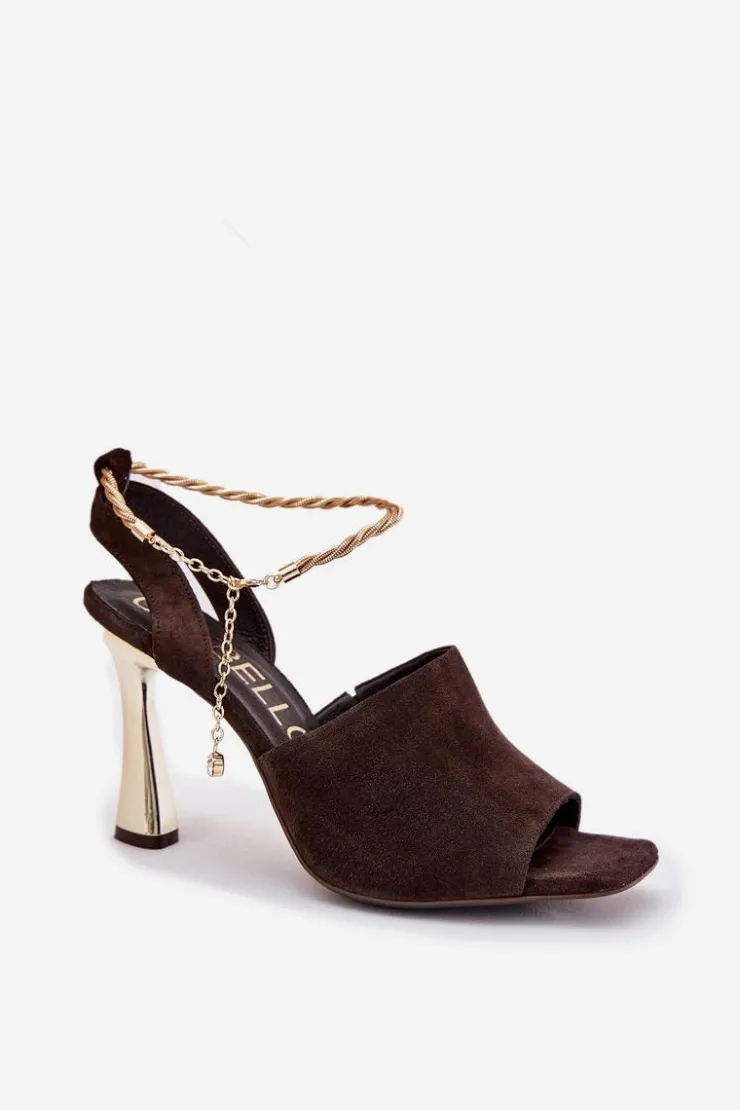 Damskie CheBello Zamszowe Sandały Na Szpilce Z Ozdobną Bransoletą 4440 Czekoladowe