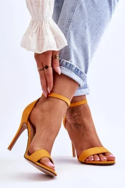 Damskie Boto Zamszowe Sandały Na Szpilce Żółte Liberty