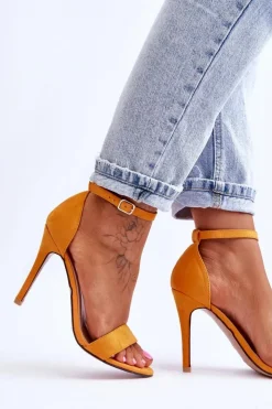 Damskie Boto Zamszowe Sandały Na Szpilce Żółte Liberty