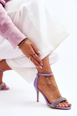 Damskie Boto Zamszowe Sandały Na Szpilce Z Dżetami Fioletowe Moments