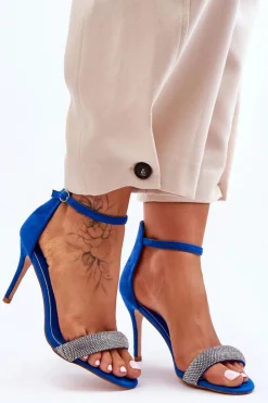 Discount Boto Zamszowe Sandały Na Szpilce Z Dżetami e Moments Niebieski