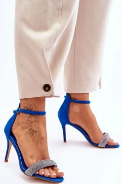 Discount Boto Zamszowe Sandały Na Szpilce Z Dżetami e Moments Niebieski