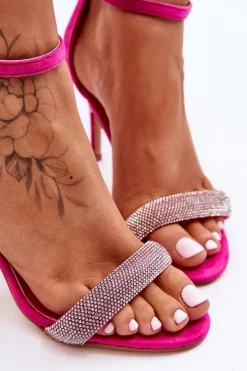 Sale Boto Zamszowe Sandały Na Szpilce Z Dżetami Fuksja Moments Różowy