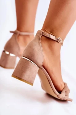 Damskie Boto Zamszowe Sandały Plecione Na Obcasie Beżowe Aressa