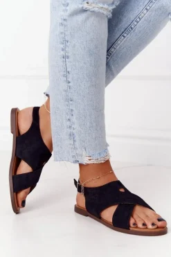 Damskie Buty Sergio Leone Zamszowe Sandały Sergio Leone SK060 Czarne