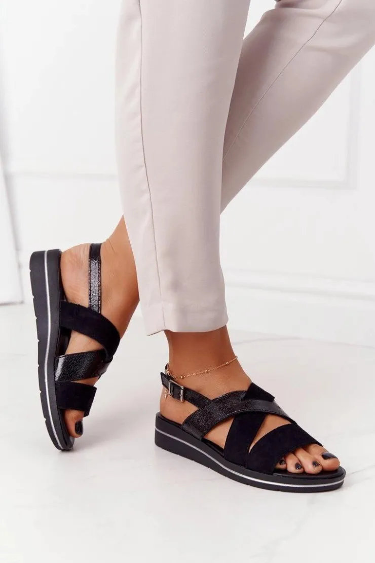 Discount Buty Sergio Leone Zamszowe Sandały Sergio Leone SK039 Czarno-Srebrne