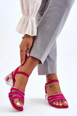 Damskie buty S.Barski Sandały Na Obcasie*Zamszowe Sandały Z Kryształami Fuksja Callan