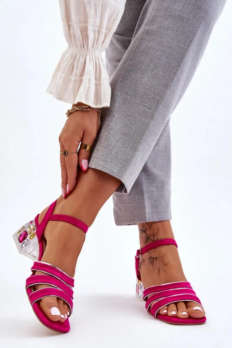 Damskie buty S.Barski Sandały Na Obcasie*Zamszowe Sandały Z Kryształami Fuksja Callan