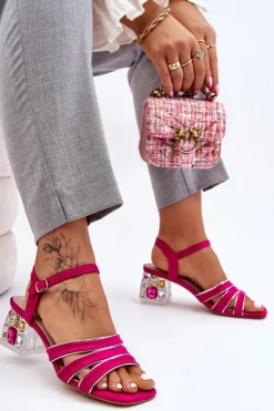 Damskie buty S.Barski Sandały Na Obcasie*Zamszowe Sandały Z Kryształami Fuksja Callan