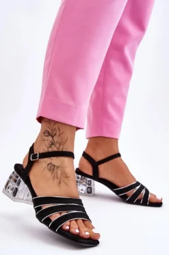 Discount Damskie buty S.Barski Zamszowe Sandały Z Kryształami Czarne Callan Czarny