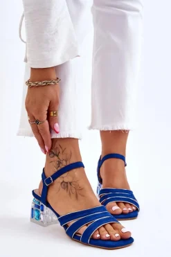 Damskie Damskie buty S.Barski Zamszowe Sandały Z Kryształami Niebieskie Callan