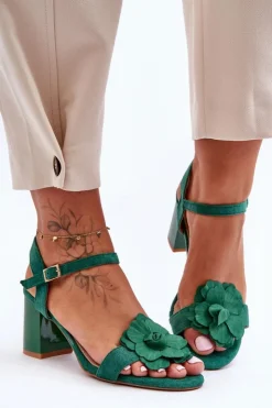 Damskie Boto Zamszowe Sandały Z Kwiatem S.Barski 04 Zielone