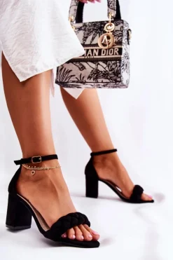 Damskie Boto Zamszowe Sandały Z Ozdobnym Warkoczem Czarne Casima