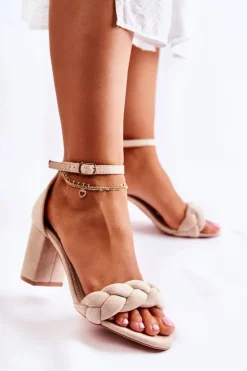 Clearance Boto Zamszowe Sandały Z Ozdobnym Warkoczem Beżowe Casima