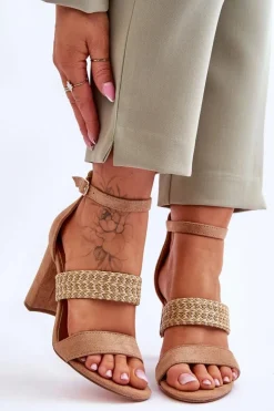 Boto Sandały Na Obcasie*Zamszowe Sandały Z Plecionym Paskiem Na Obcasie Camel Roselia