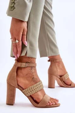 Boto Sandały Na Obcasie*Zamszowe Sandały Z Plecionym Paskiem Na Obcasie Camel Roselia