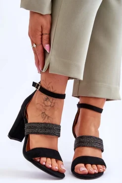 Boto Sandały Na Obcasie*Zamszowe Sandały Z Plecionym Paskiem Na Obcasie Czarne Roselia