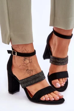 Boto Sandały Na Obcasie*Zamszowe Sandały Z Plecionym Paskiem Na Obcasie Czarne Roselia