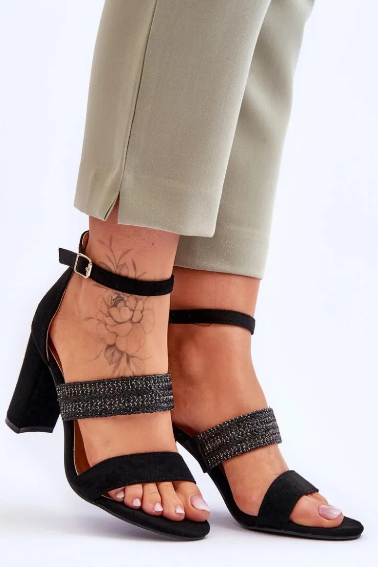 Boto Sandały Na Obcasie*Zamszowe Sandały Z Plecionym Paskiem Na Obcasie Czarne Roselia